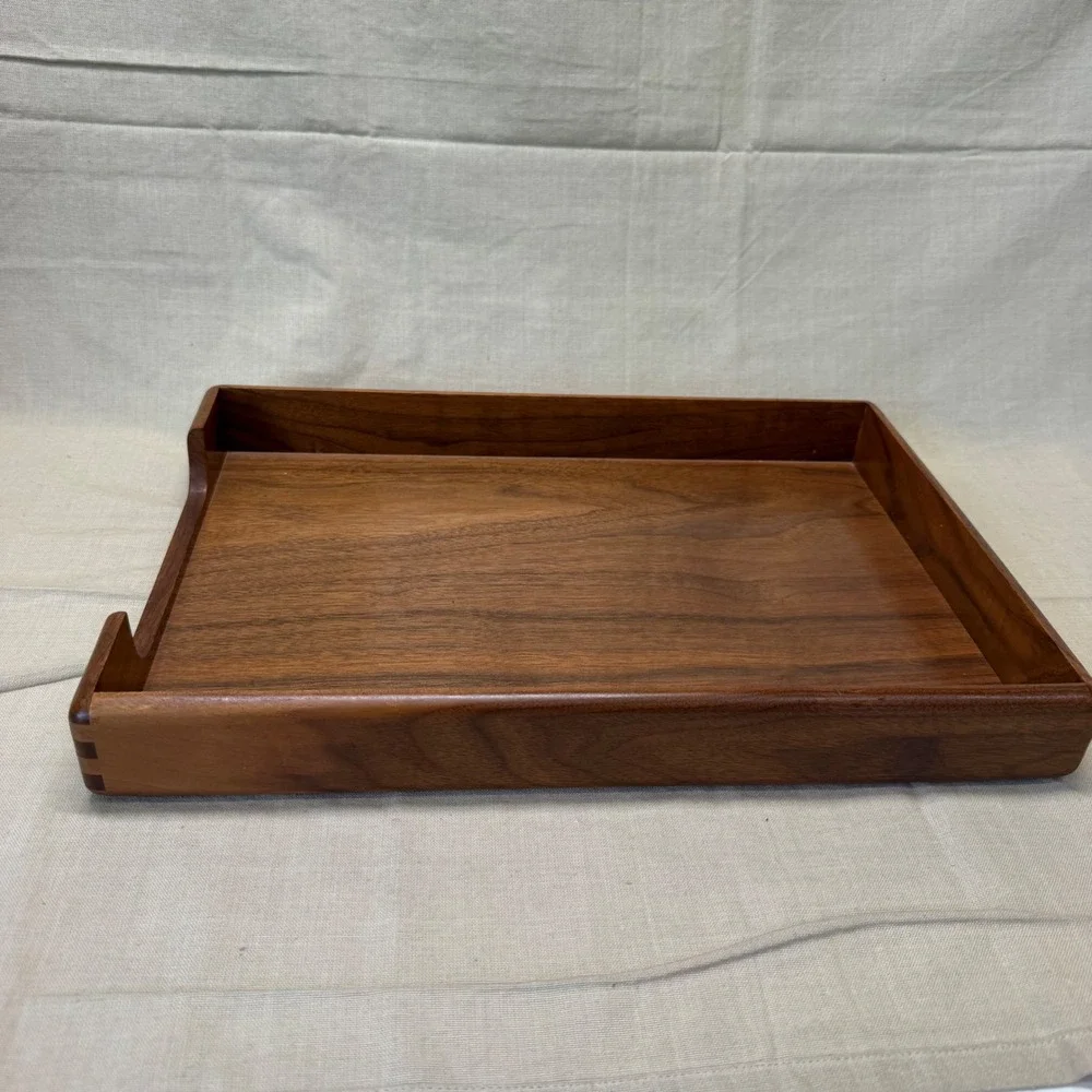 Handcrafted Solid Walnut Wood Desk Tray Catchall Organizer Mid Century Modern